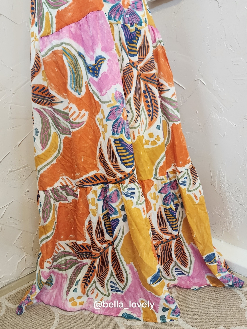 Tropical Boho Floral Spaghetti-Strap Maxi Dress in Pink & Orange - Picture 5 of 10